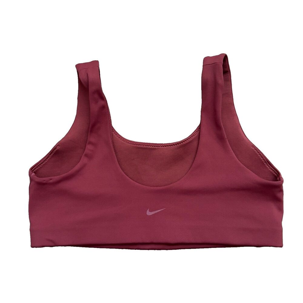 Nike Alate Minimalist Sports Bra Size L Dark Red Low Support Scoop Neck Yoga Top